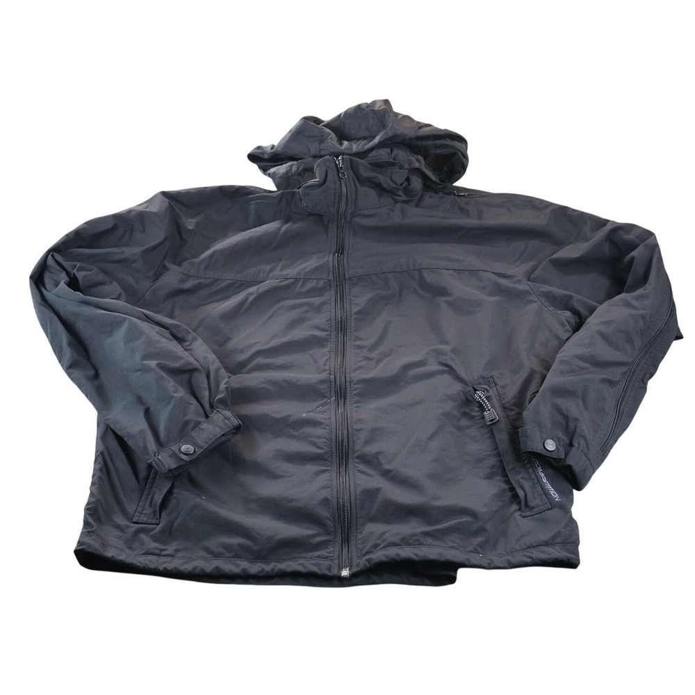 Nautica Competition Jacket Mens Large Black Hooded Full Zip Rain‎ Windbreaker
